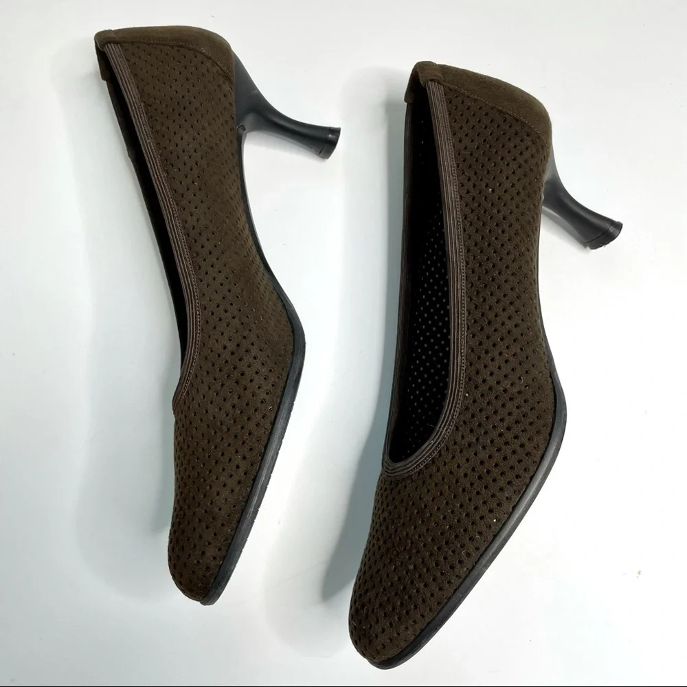 Stuart Weitzman Brown Perforated Heels size 9